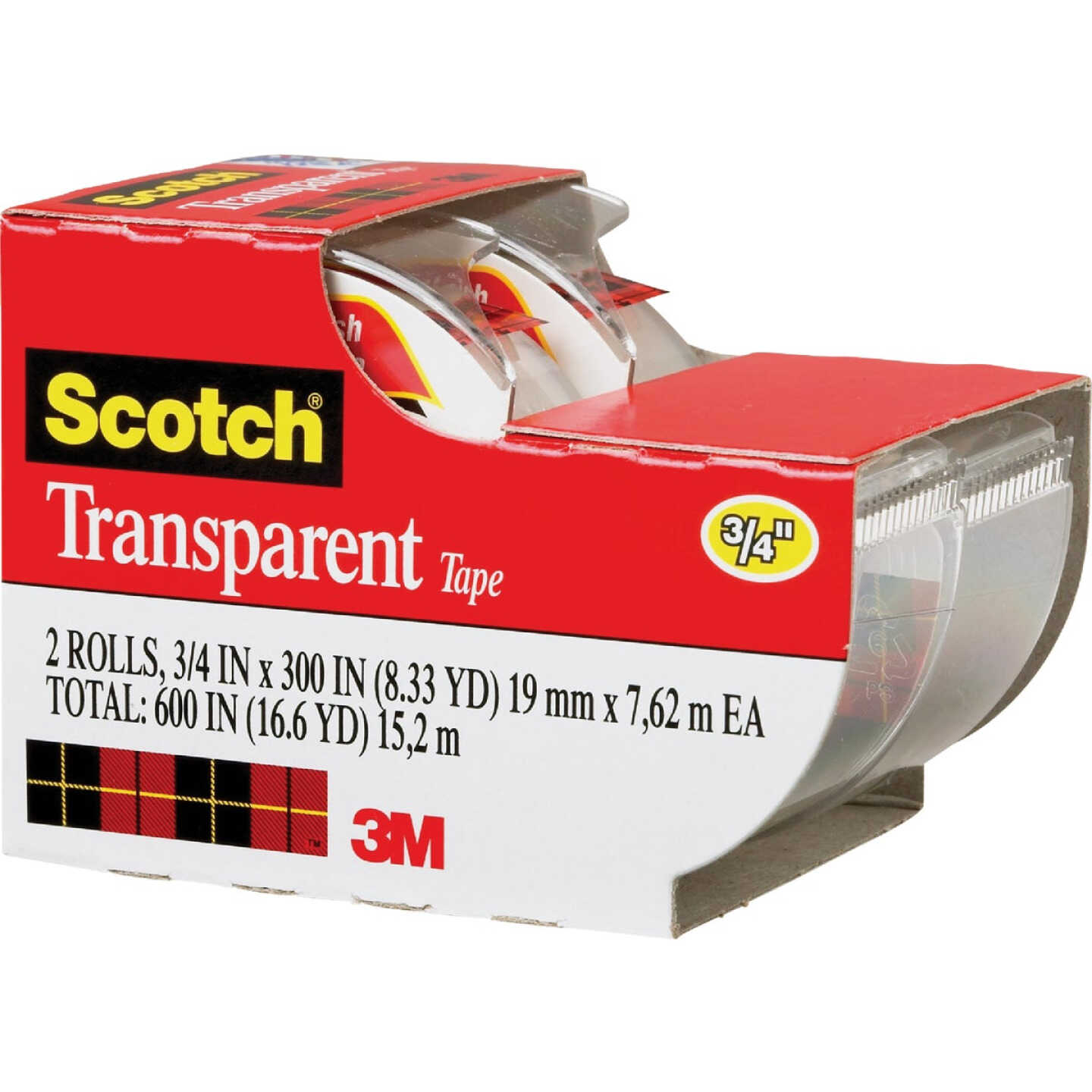 3M Scotch Double Sided Office Tape, Permanent, 0.5 x 250 - 3 pack